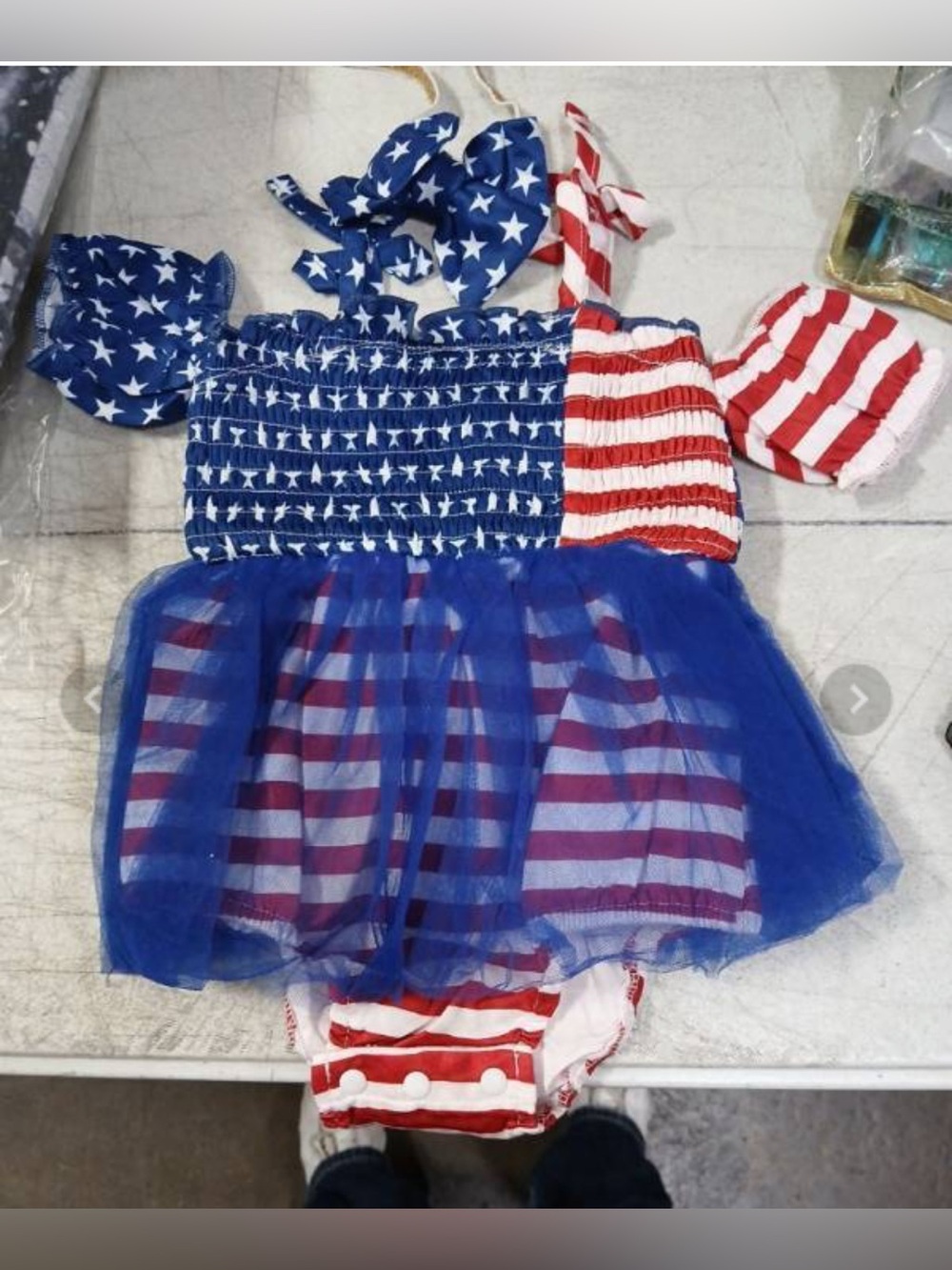 Girls American Flag Patriotic Tutu Dress Set with Hair Accessories 6-12 MO